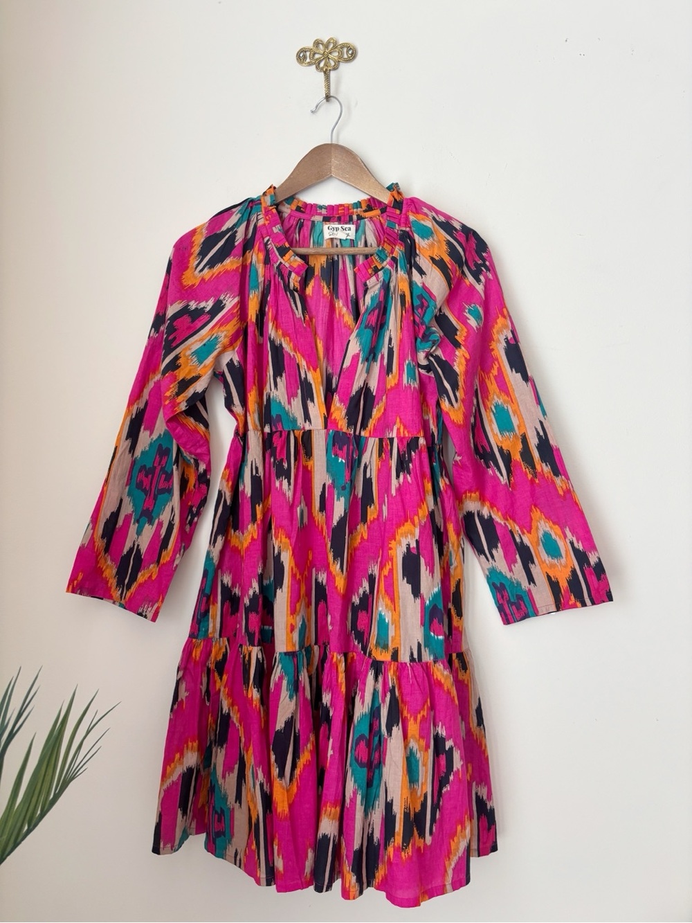 Gyp Sea St Barth Vibrant Ikat Print Tiered Dress Small